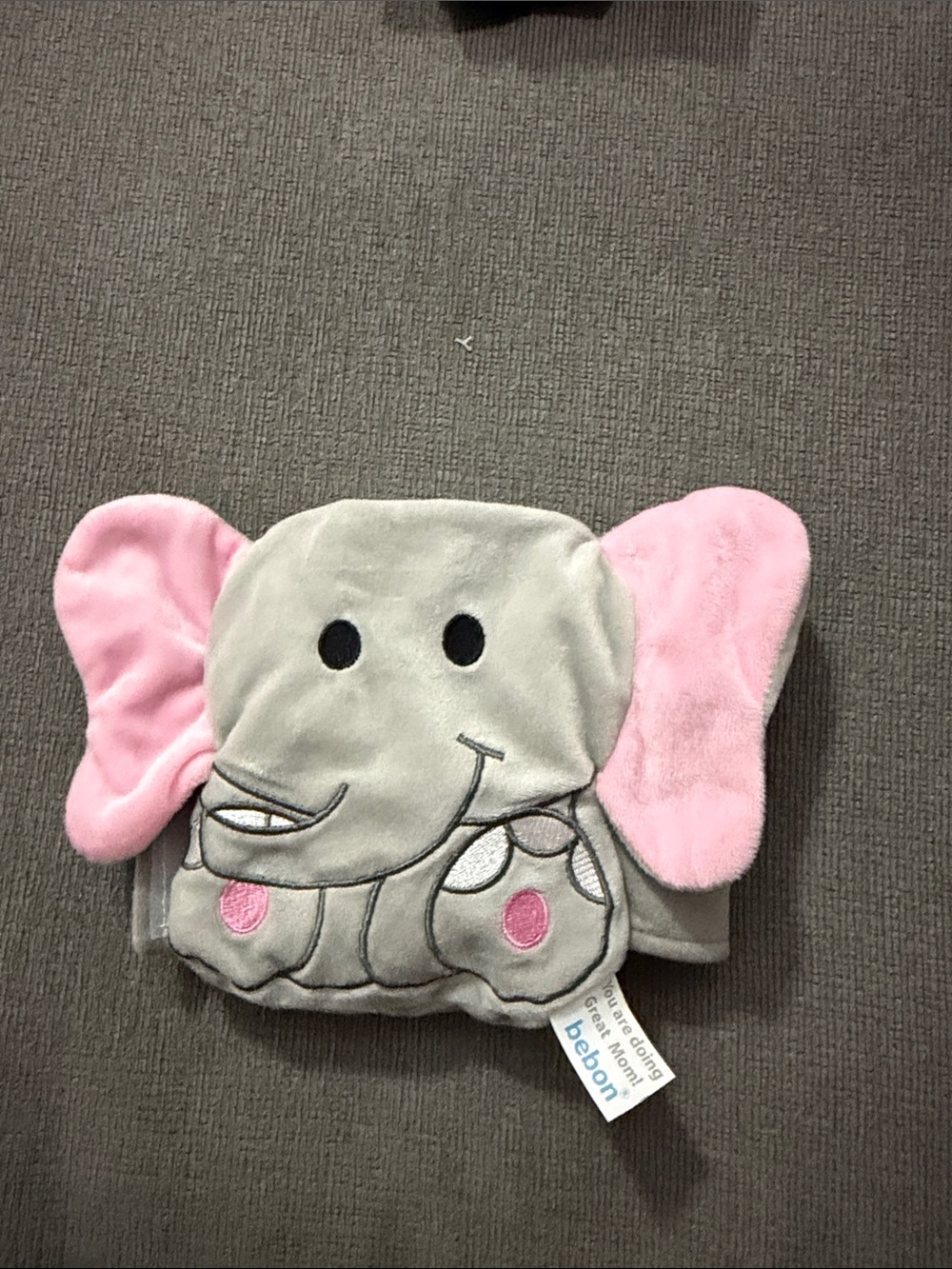 Plush Elephant Kids warming pad - Gray with Pink Ears